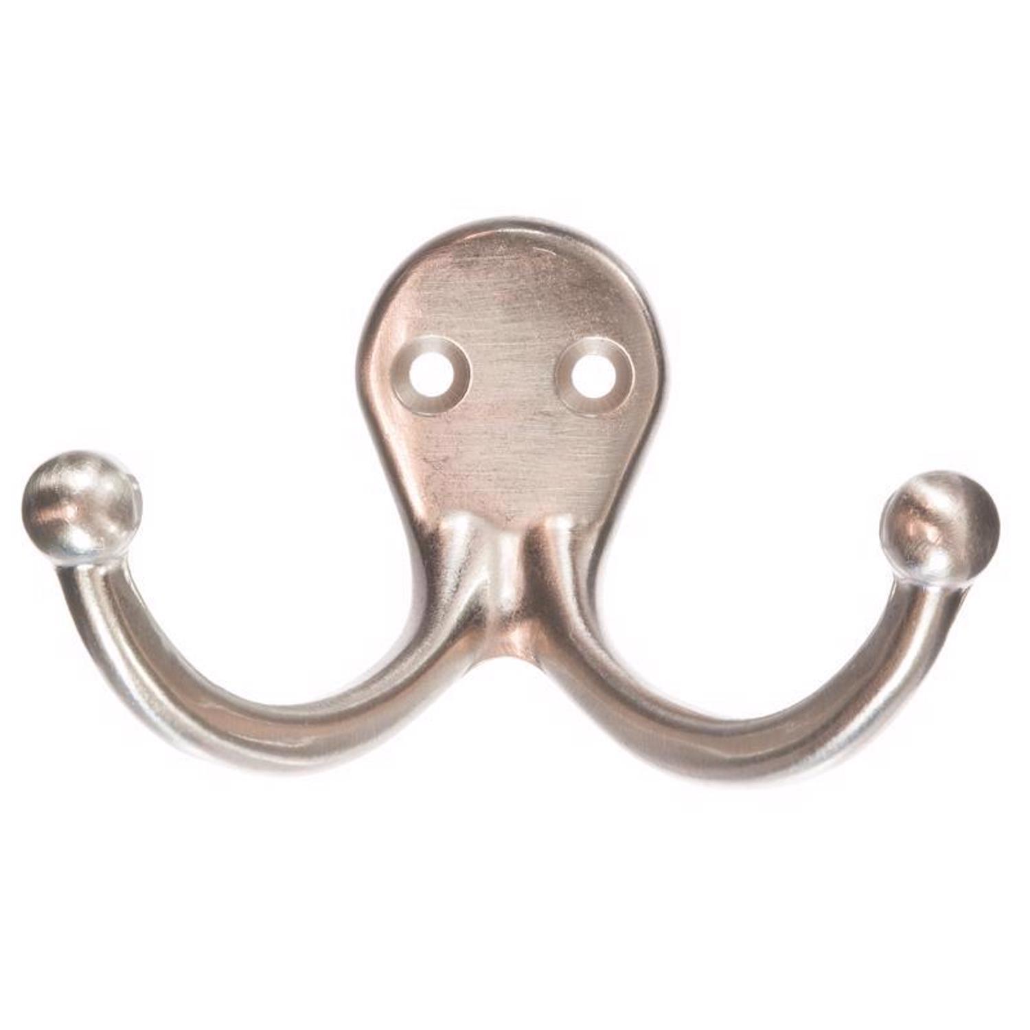 Ace 1 in. L Satin Nickel Silver Brass Small Double Garment Hook 2 pk
