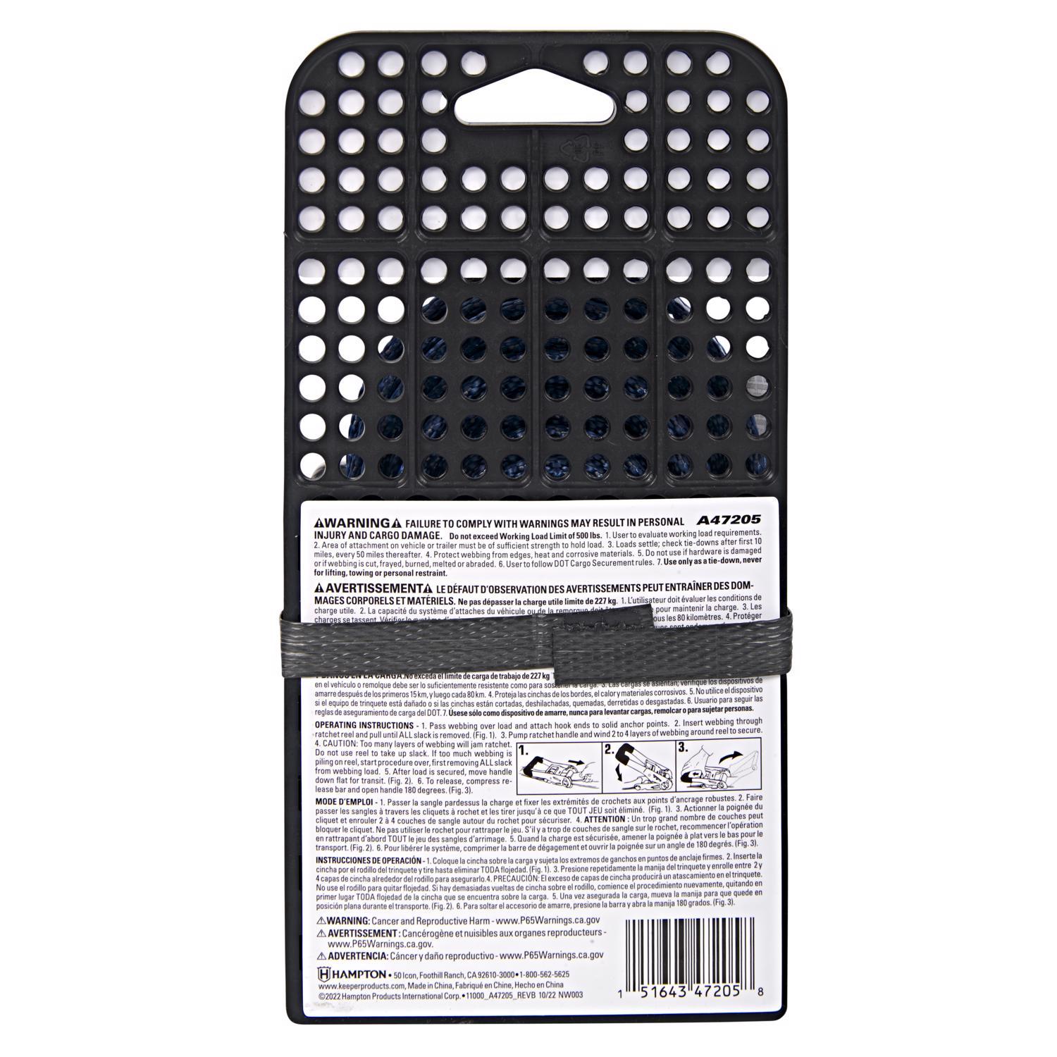 Keeper 1 in. W X 14 ft. L Gray Ratchet Tie Down Strap 500 lb 1 pk