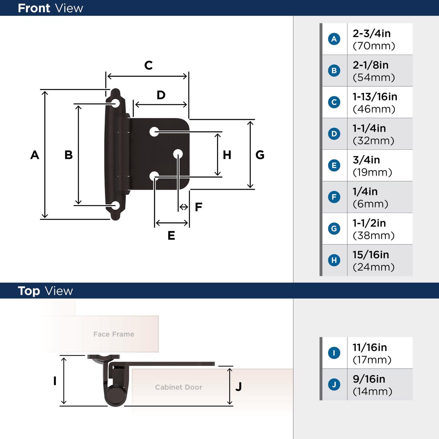 Amerock 1-13/16 in. W X 2-3/4 in. L Oil Rubbed Bronze Steel Self-Closing Hinge 2 pk