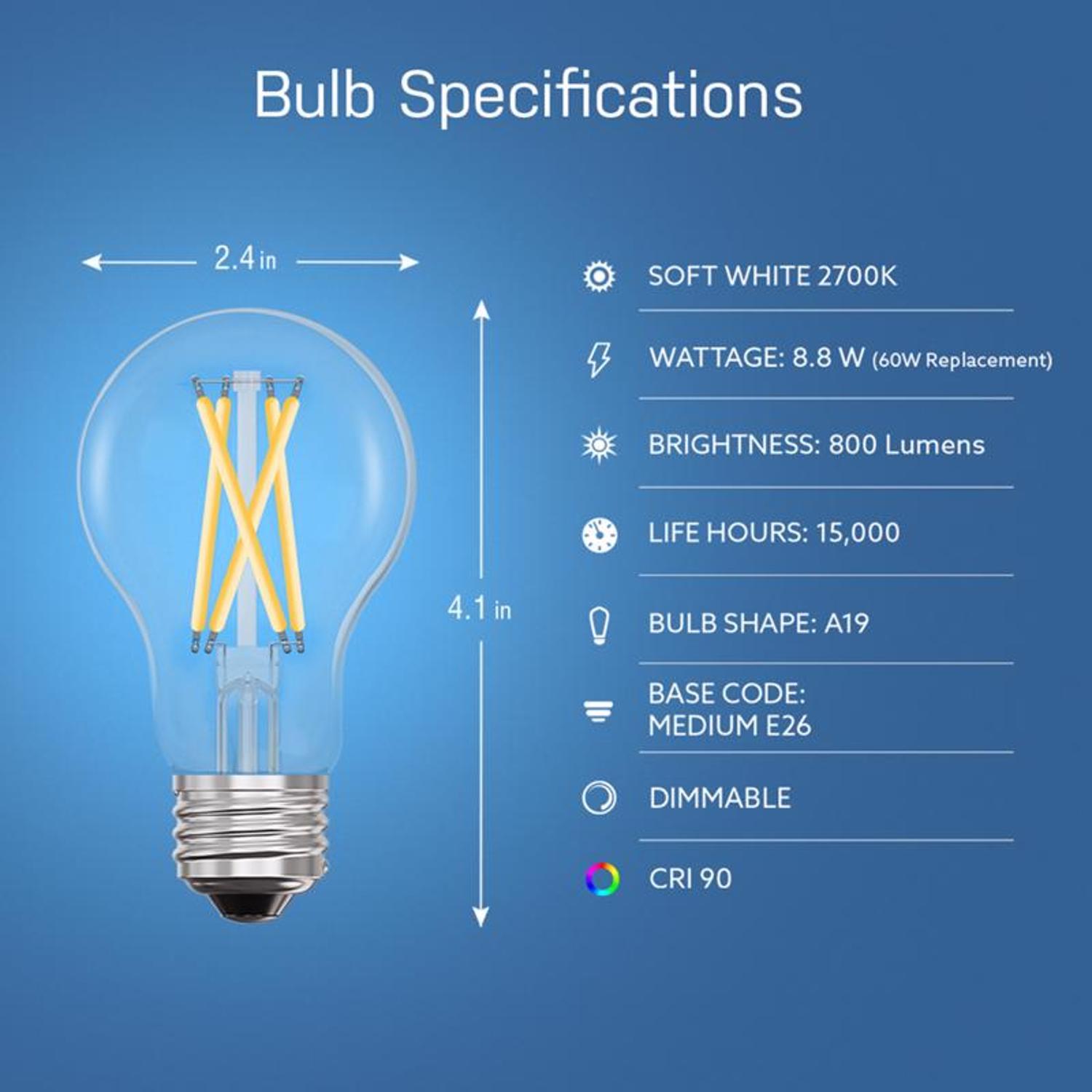Feit Smart Home A19 E26 (Medium) Smart-Enabled LED Bulb Soft White 60 Watt Equivalence 1 pk