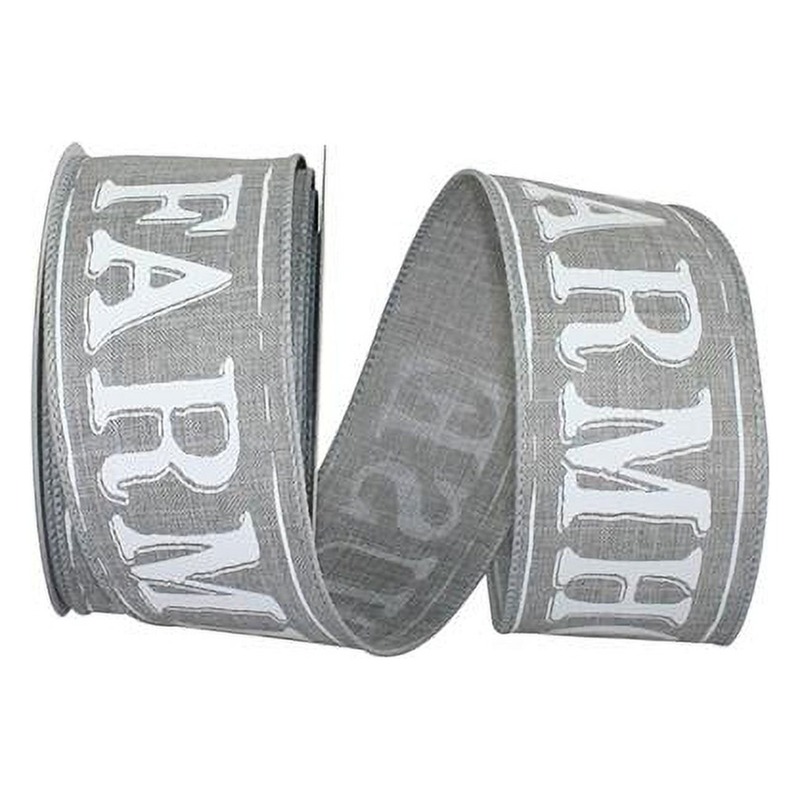 Reliant Ribbon Farmhouse Words Linen Wired Edge Ribbon, Light Grey, 2-1/2 in., 10 Yards