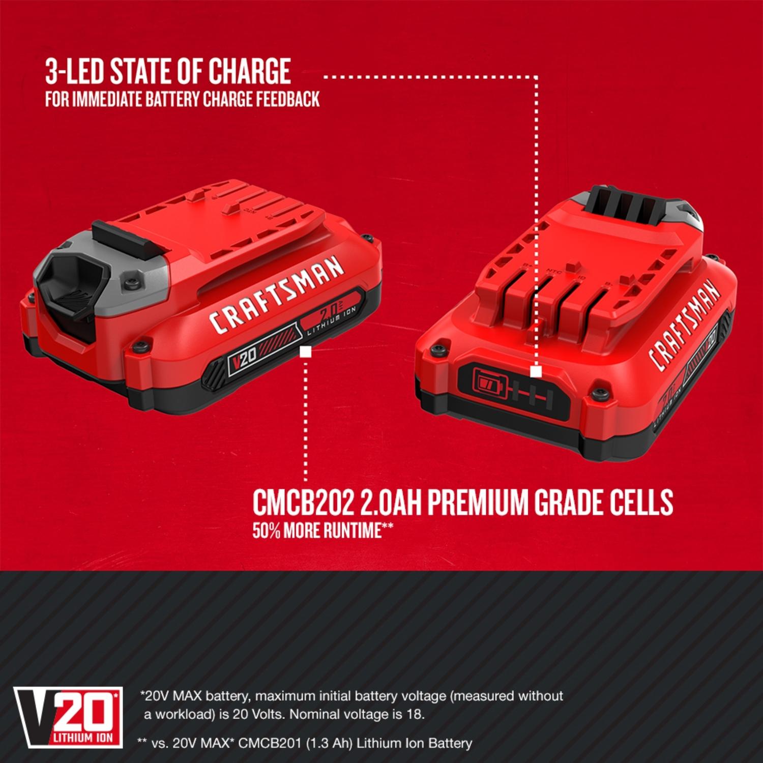 CRAFTSMAN V20 CMCB202-2 2 Ah Lithium-Ion Battery 2 pc