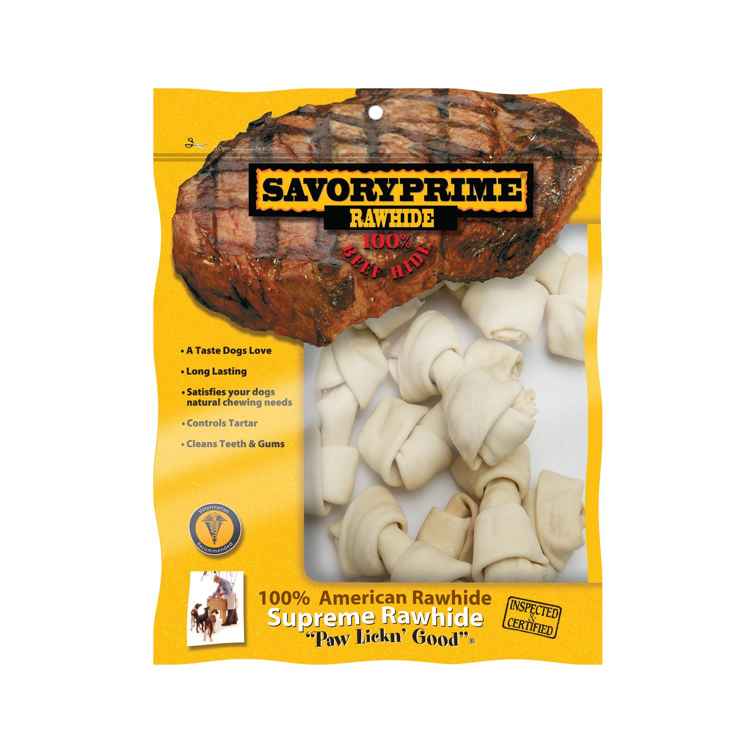 Savory Prime American Supreme Small Adult Knotted Bone Beef Rawhide 4-5 in. L 10 pk