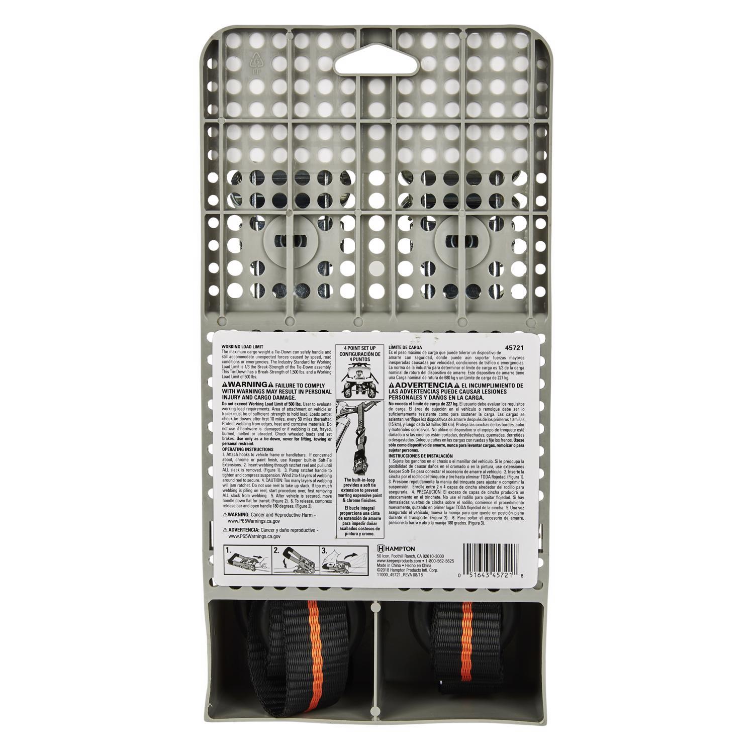 Keeper 1 in. W X 8 ft. L Black Tie Down w/Ratchet 500 lb 2 pk