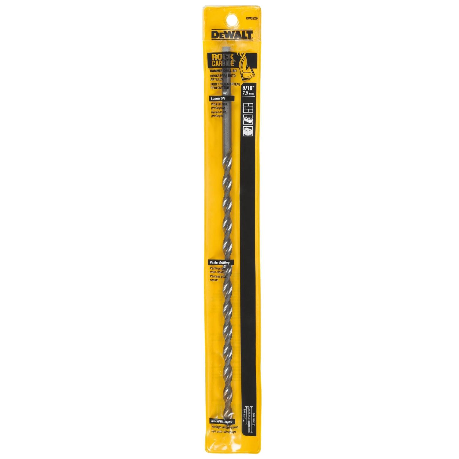 DEWALT 5/16 in. X 12 in. L Carbide Tipped Percussion Drill Bit 3-Flat Shank 1 pc