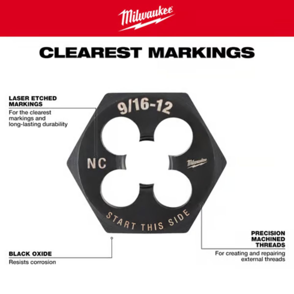 Milwaukee SAE 3/4-16 NF 1-7/16 in. Hex Threading Die