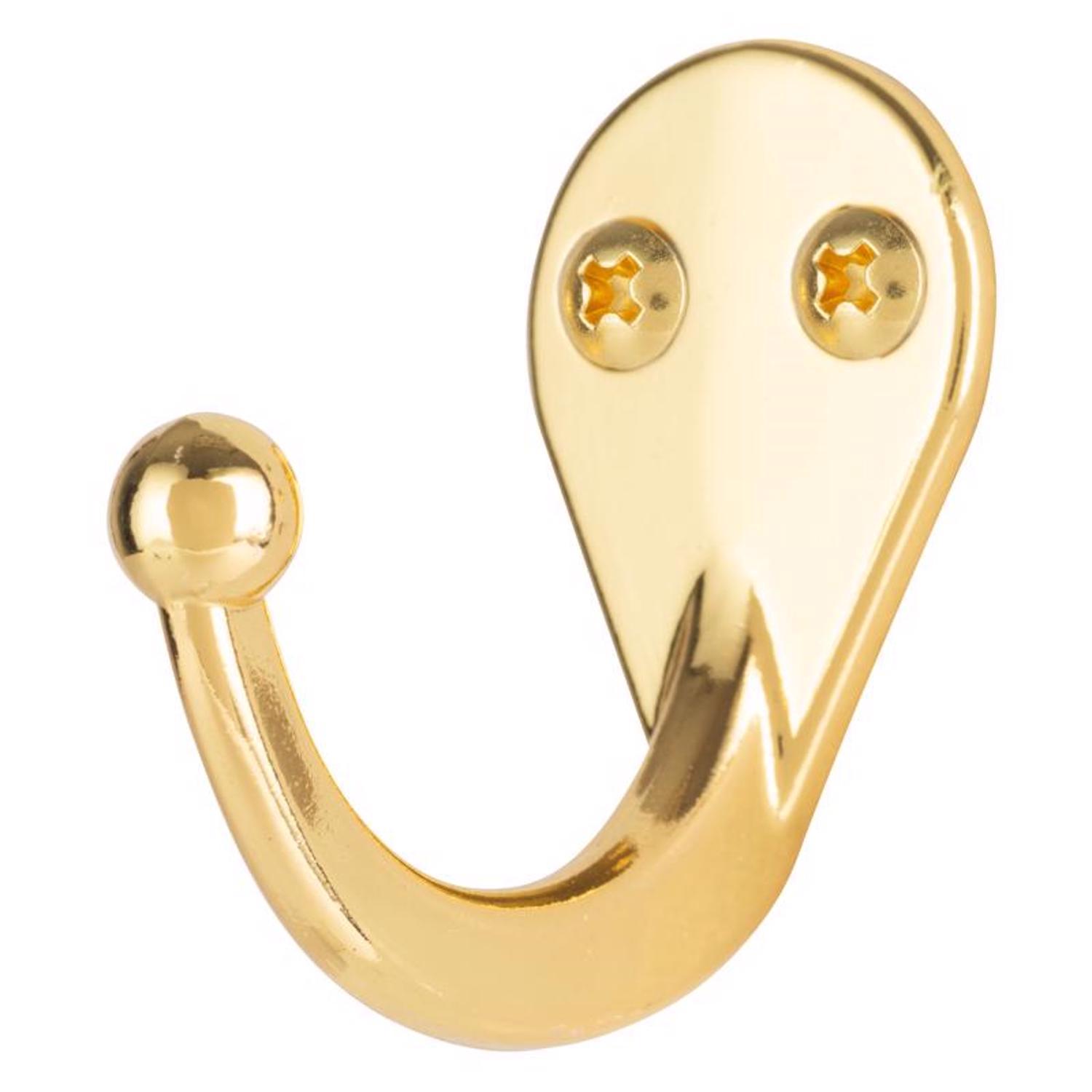 Ace 1-3/4 in. L Bright Brass Gold Brass Small Single Garment Hook 2 pk