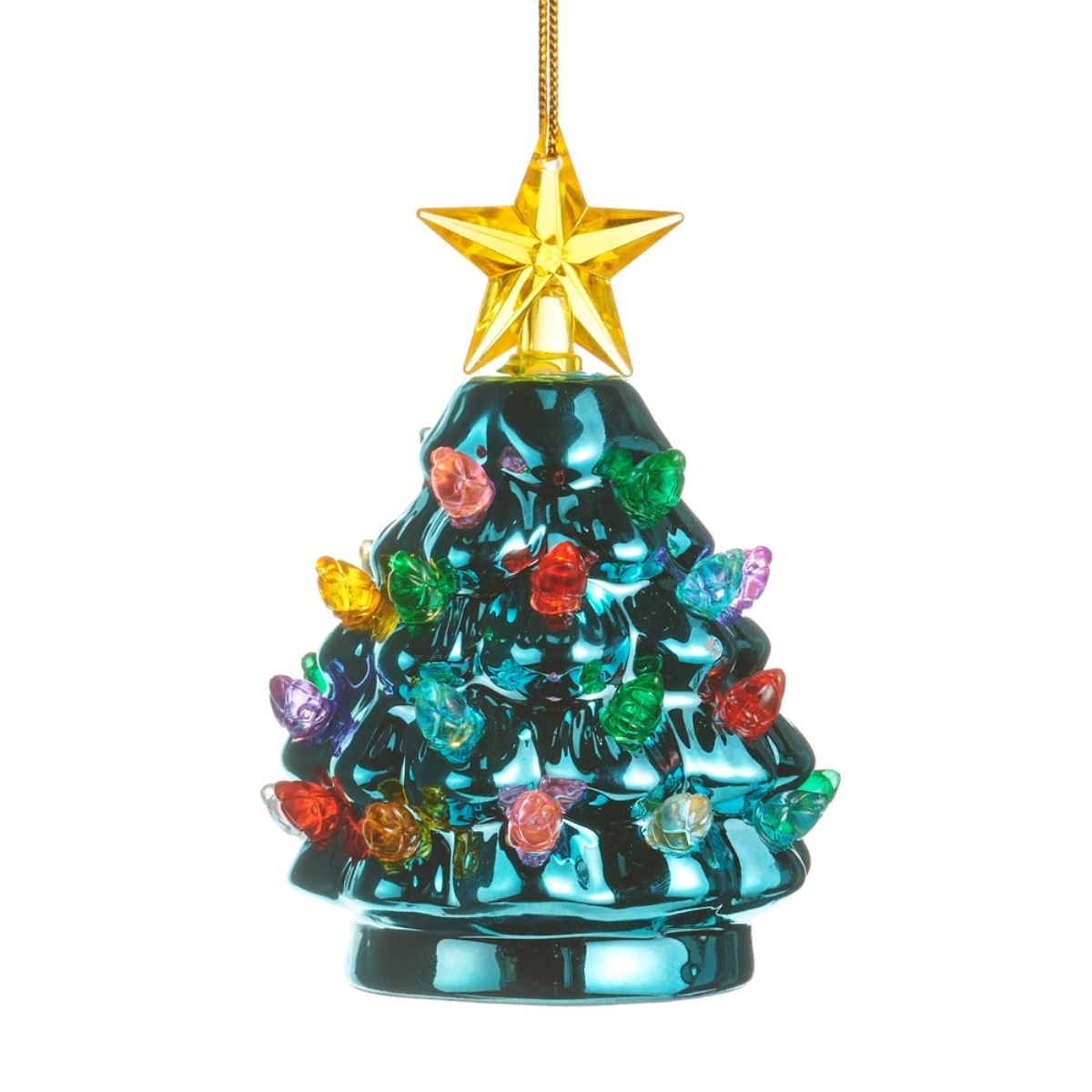 Raz 4.5 in. Metallic Blue Tree Lighted Ornament
