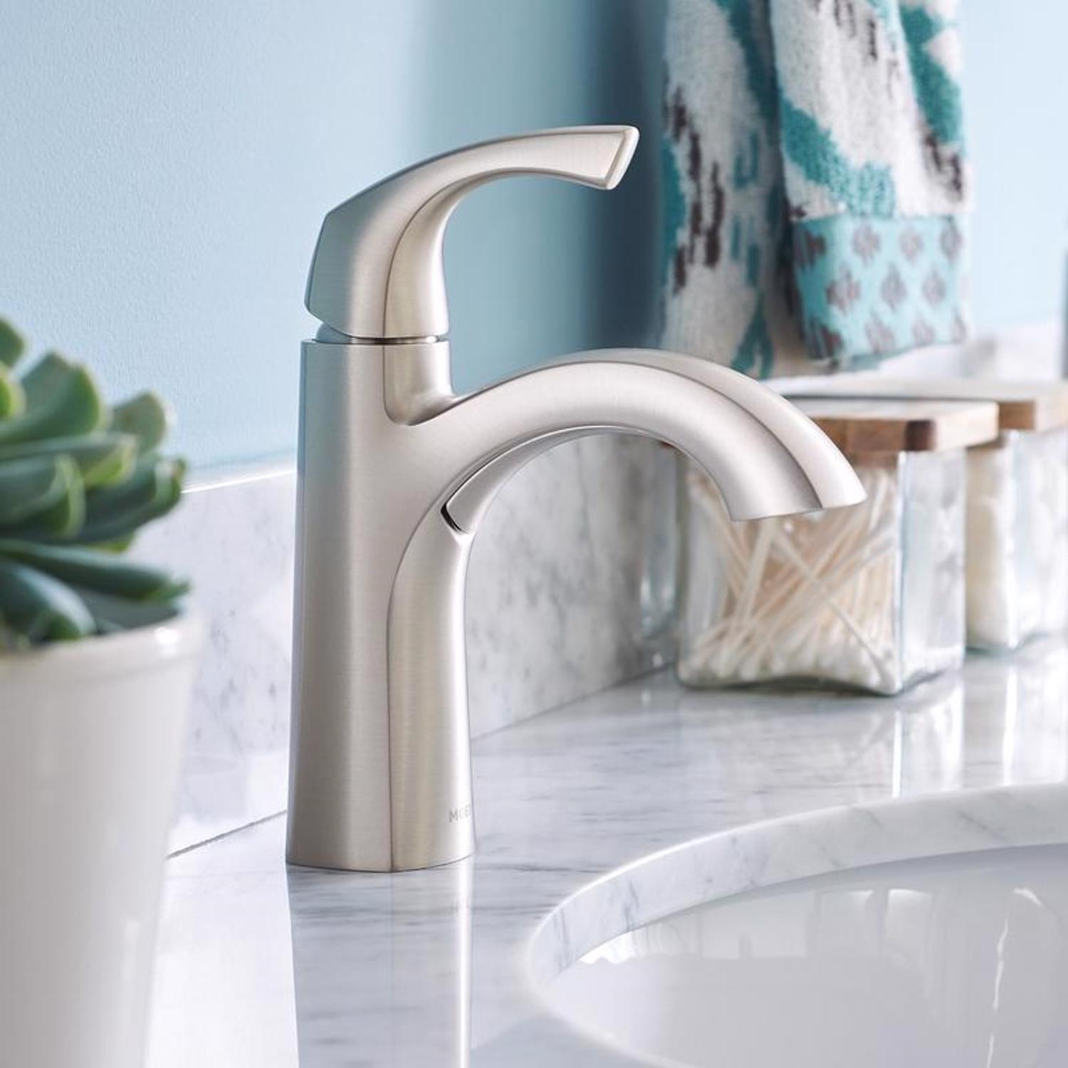 Moen Lindor Brushed Nickel Transitional Bathroom Faucet 4 in.