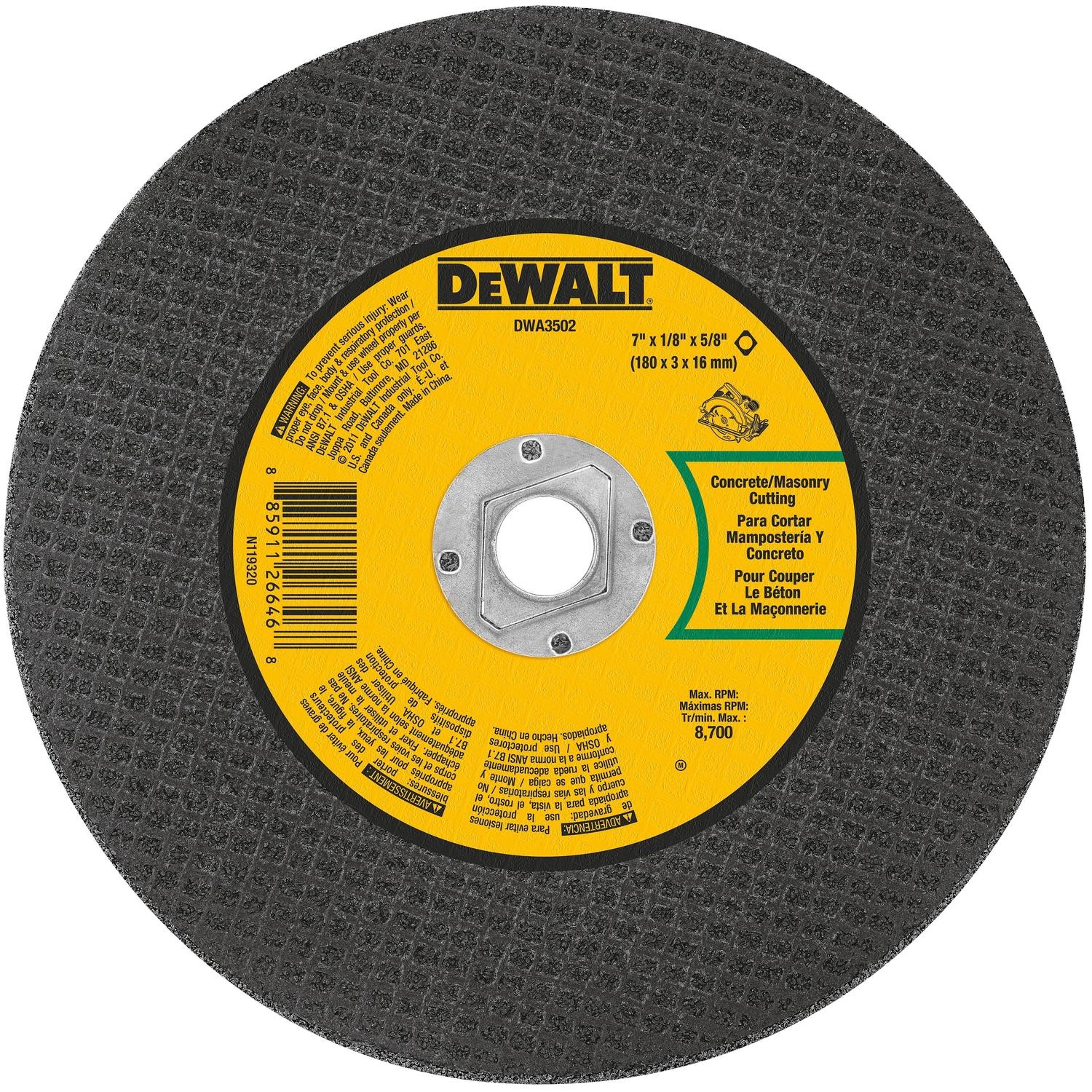 DeWalt High Performance 7 in. D X 5/8 in. X 1/8 in. thick Aluminum Oxide Masonry Cutting Saw Blade 1