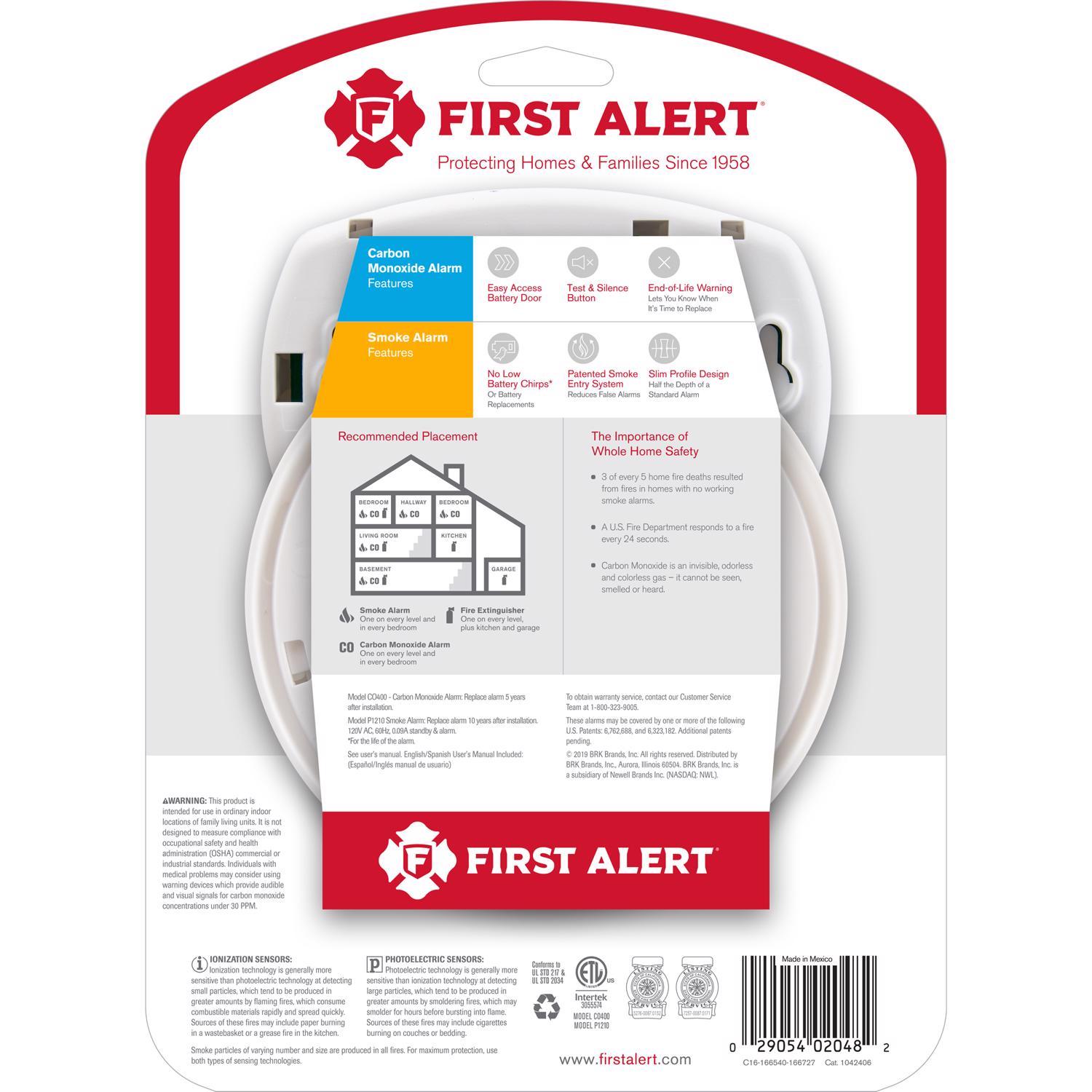 First Alert Battery-Powered Electrochemical Smoke and Carbon Monoxide Combination Pack 2 pk