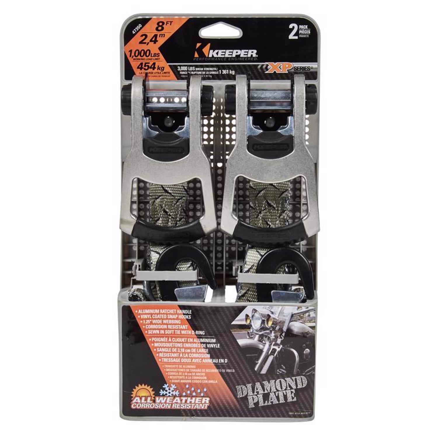 Keeper 1.25 in. W X 8 ft. L Gray Tie Down w/Ratchet 1000 lb 2 pk