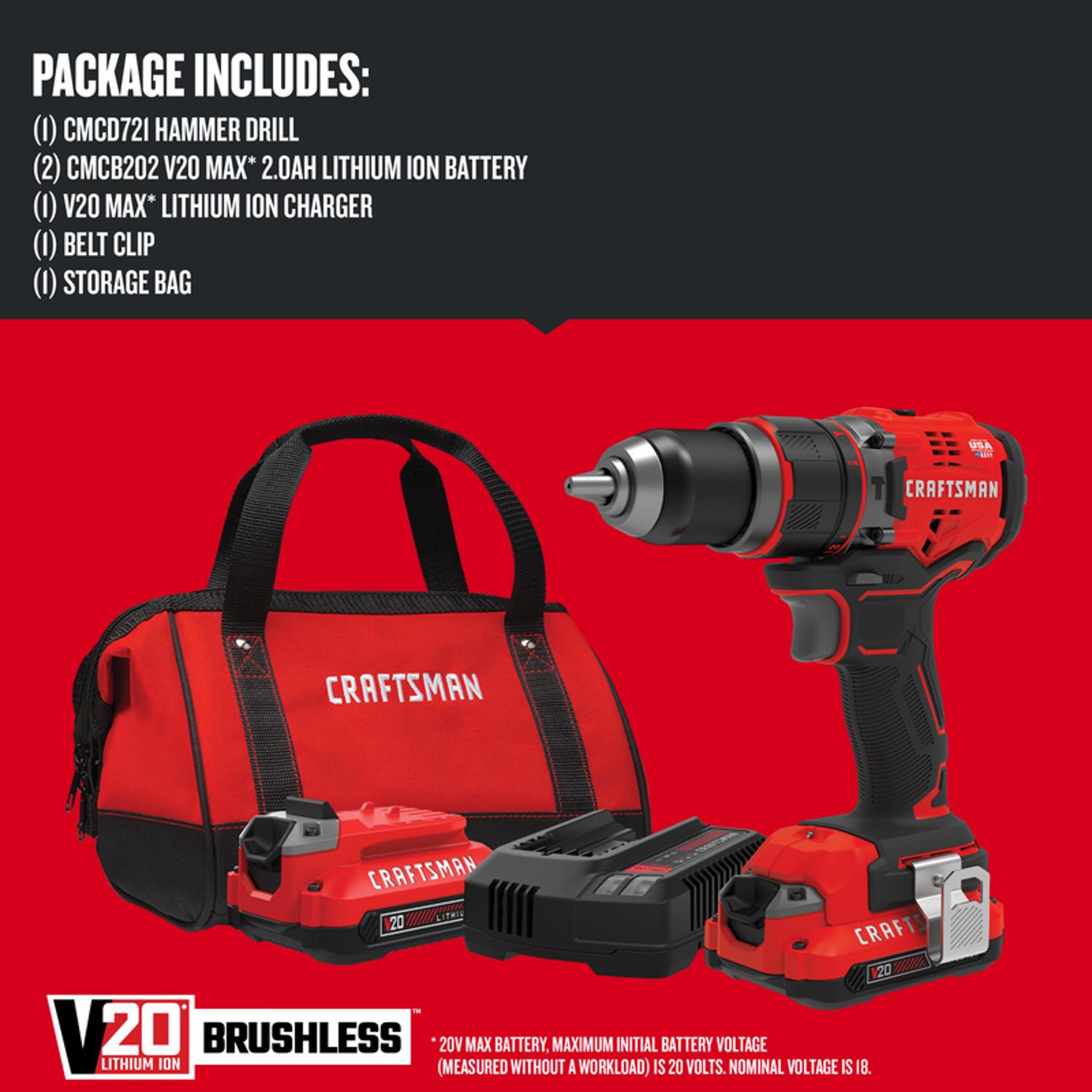 Craftsman V20 1/2 in. Brushless Cordless Hammer Drill Kit (Battery & Charger)