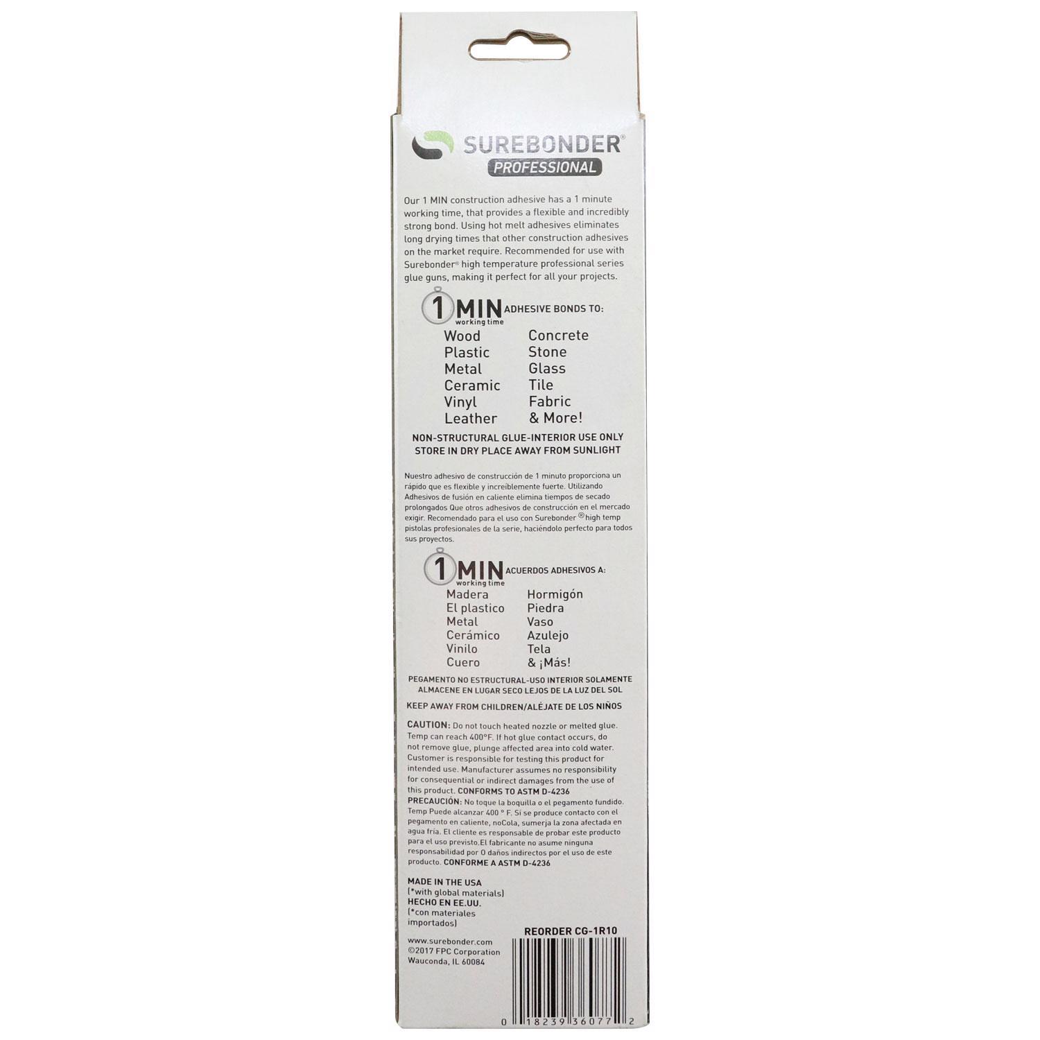 Surebonder.41 in. D X 10 in. L 1 Minute 1 Minute Construction Grade Glue Sticks Clear 18 pk