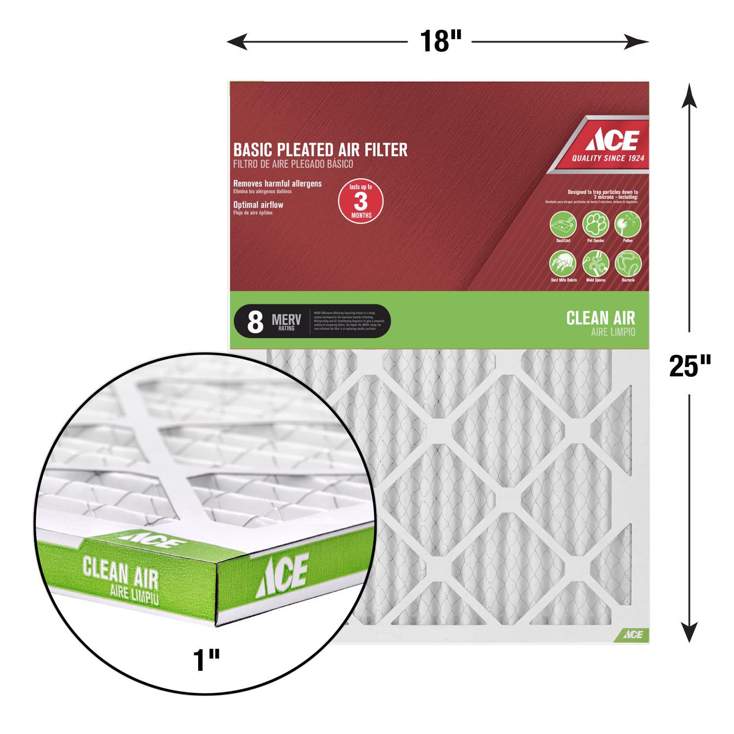Ace 18 in. W X 25 in. H X 1 in. Synthetic 8 MERV Pleated Air Filter 1 pk