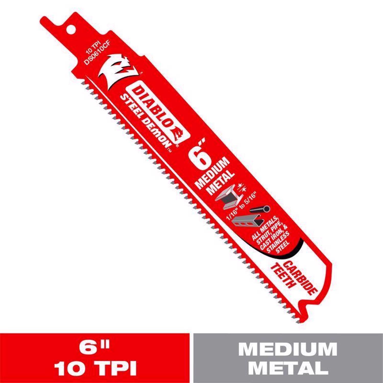 Diablo Steel Demon 6 in. Carbide Tipped Medium Metal Reciprocating Saw Blade 10 TPI 1 pk