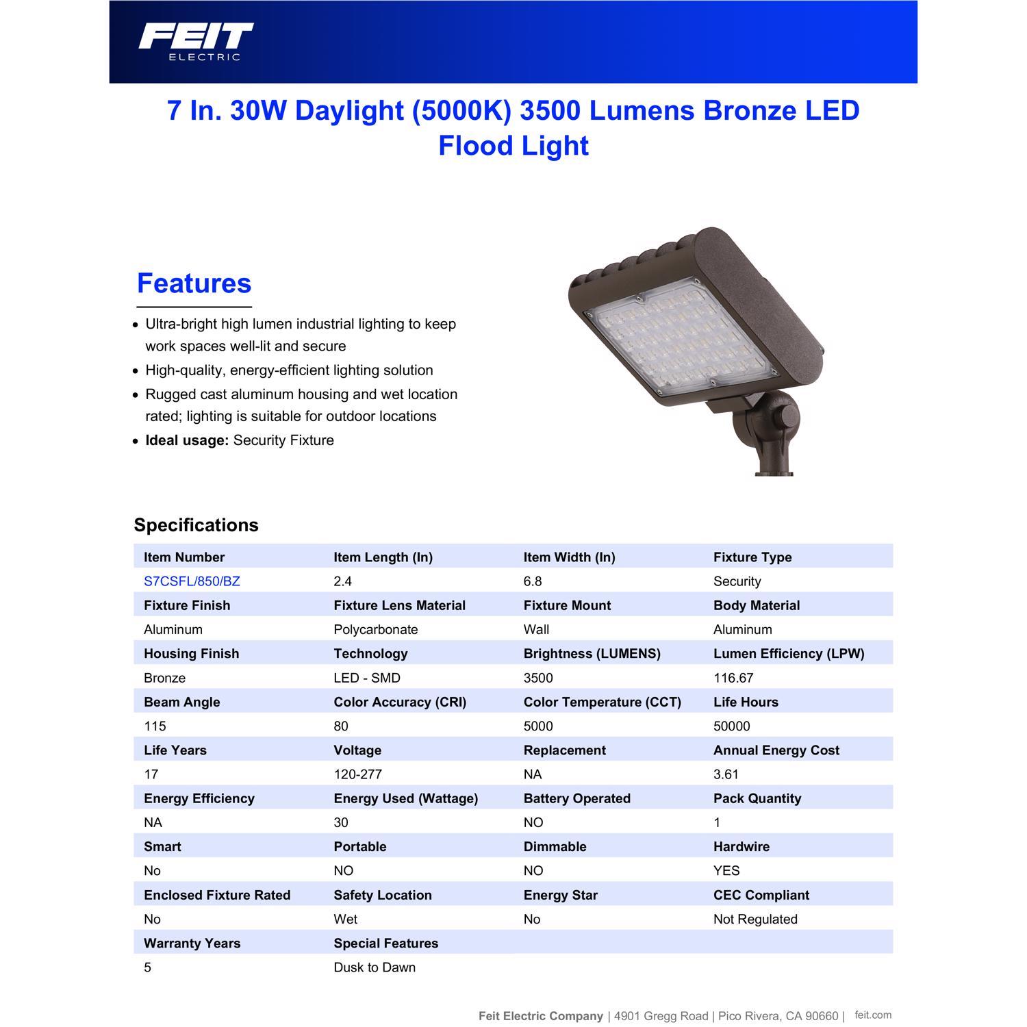 Feit Pro Series Dusk to Dawn Hardwired LED Bronze Floodlight