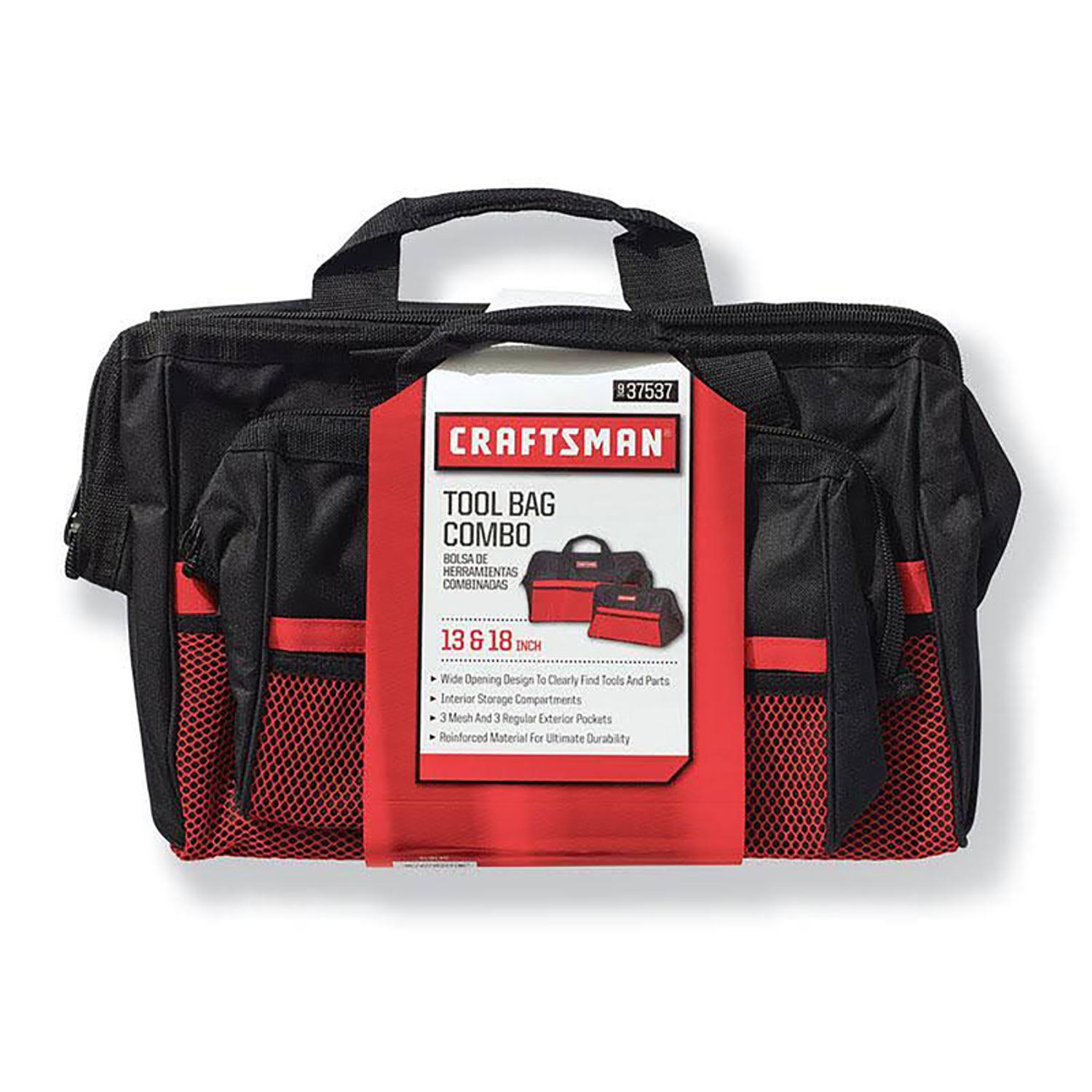 CRAFTSMAN 13 in. W X 18 in. H Ballistic Nylon Tool Bag Set Black/Red 2 pc