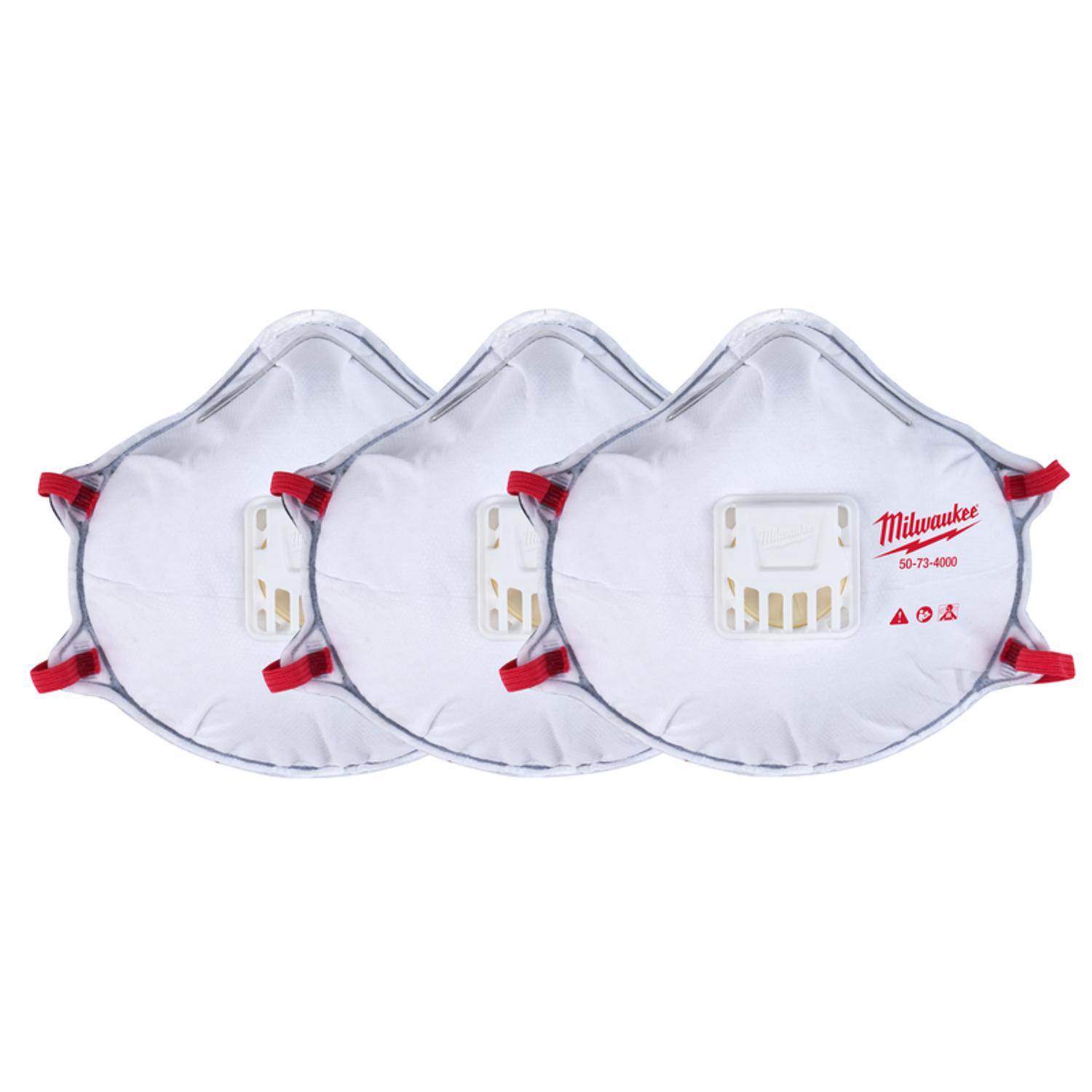 Milwaukee N95 Multi-Purpose Respirator with Gasket Valved White One Size Fits All 3 pk