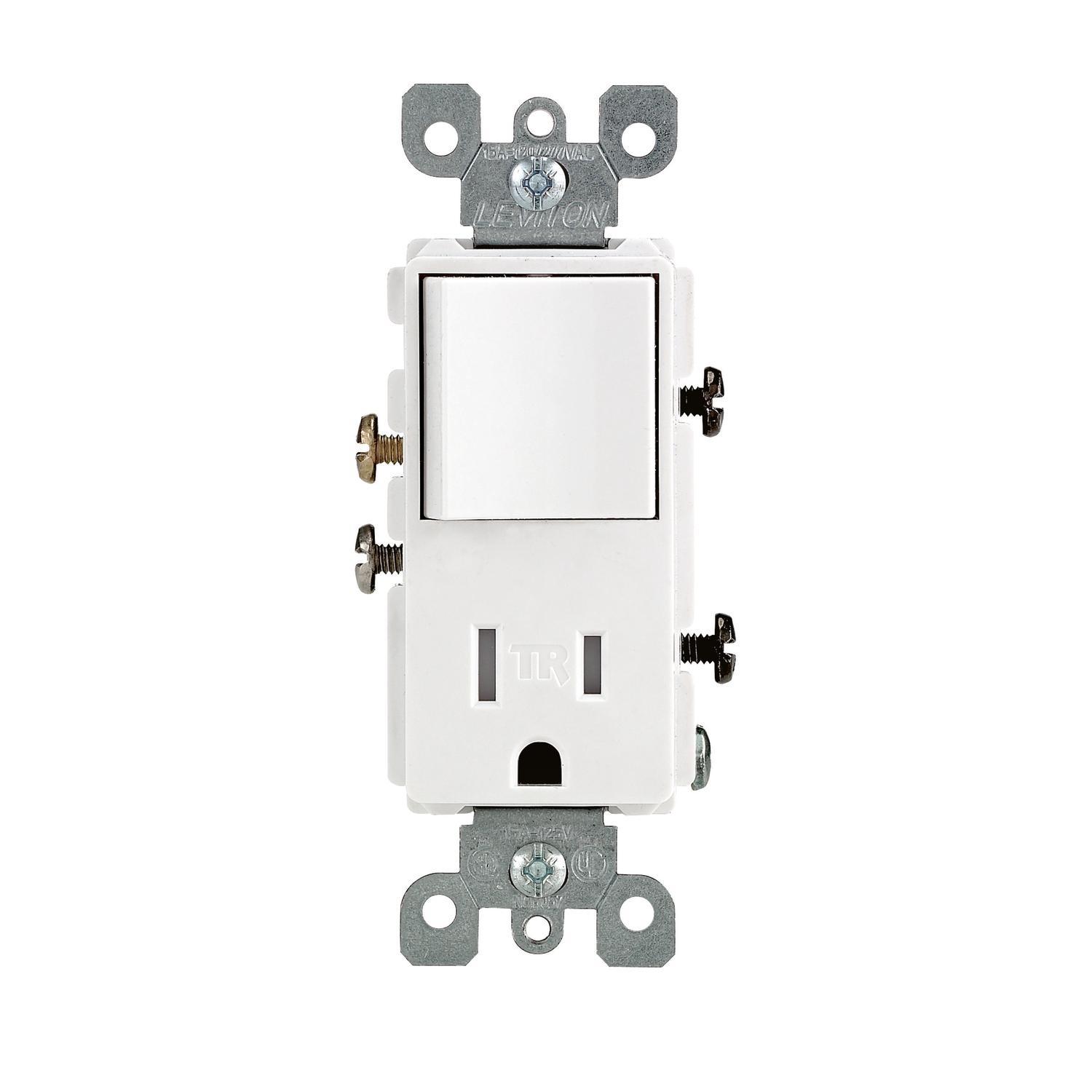Leviton Decora 15 amps 125 V White Combination Switch/Outlet 5-15R 1 pk