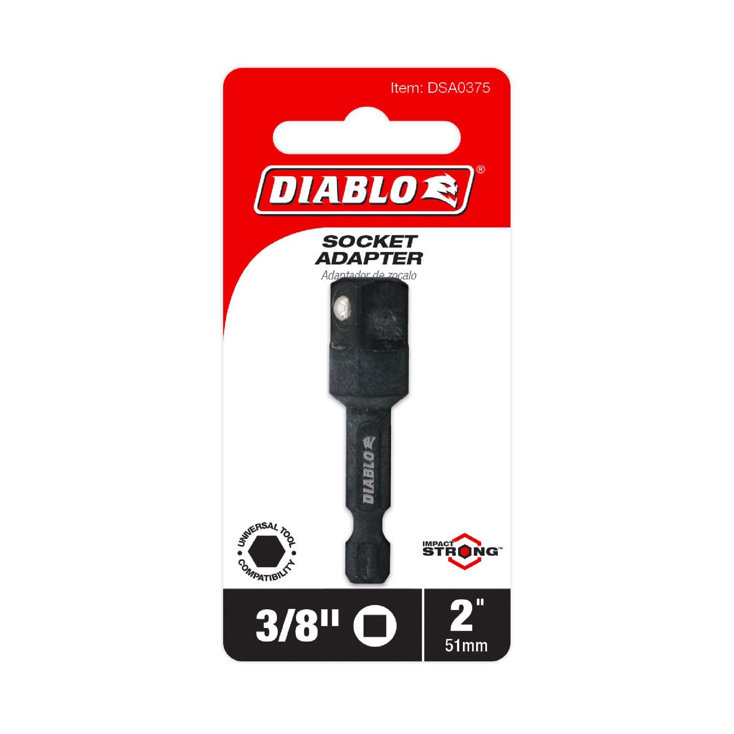 Diablo 2 in. L X 1/2 in. drive X 1/4 in. Square to Hex Socket Adapter 1 pc