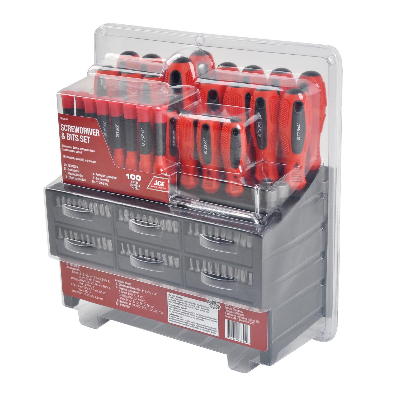 Ace Ratcheting Screwdriver and Bit Set 100 pc