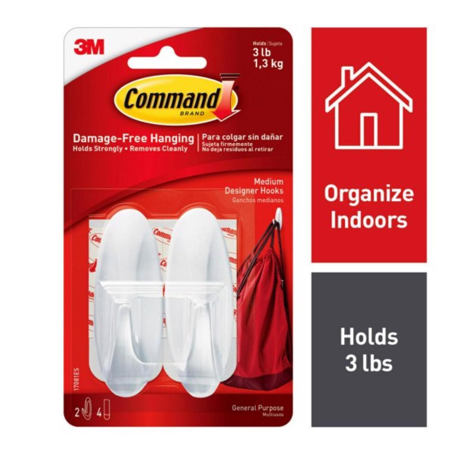 3M Command Medium Plastic Designer Hooks 3.125 in. L 2 pk