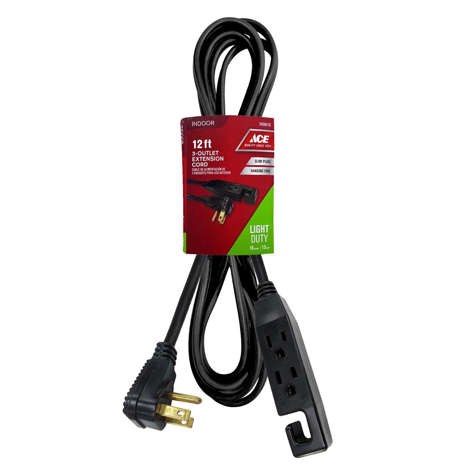 Ace Indoor 12 ft. L Black Extension Cord 16/3 SPT-3