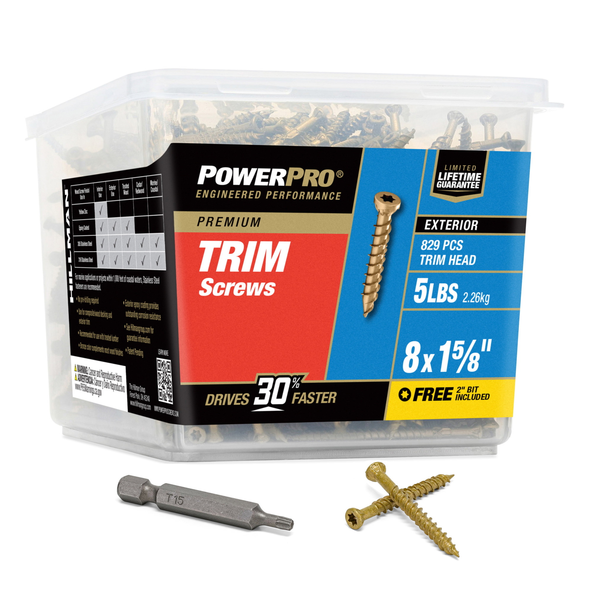 Power Pro&reg; Premium Bronze Exterior Trim Screws (#8 x 1-5/8 in.) - 829 pc