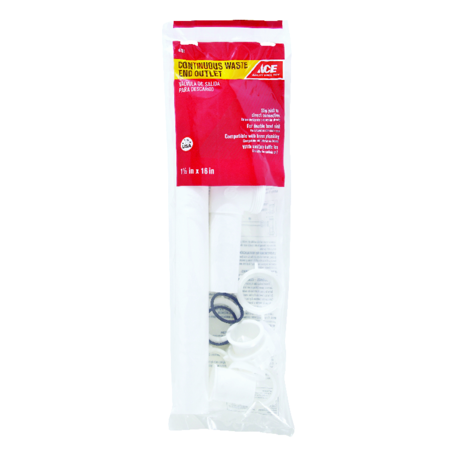 Ace 1-1/2 in. D X 16 in. L Plastic Continuous Waste Outlet