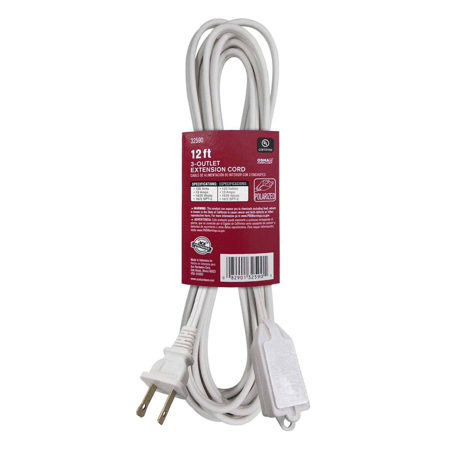 Ace Indoor 12 ft. L White Extension Cord 16/2 SPT-2