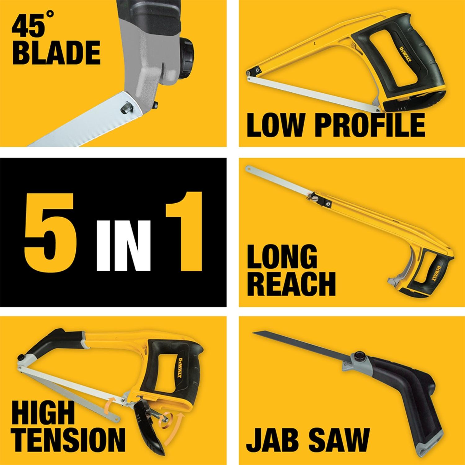 DeWalt 12 in. High Carbon Steel Adjustable Hacksaw Black/Yellow 1 pc