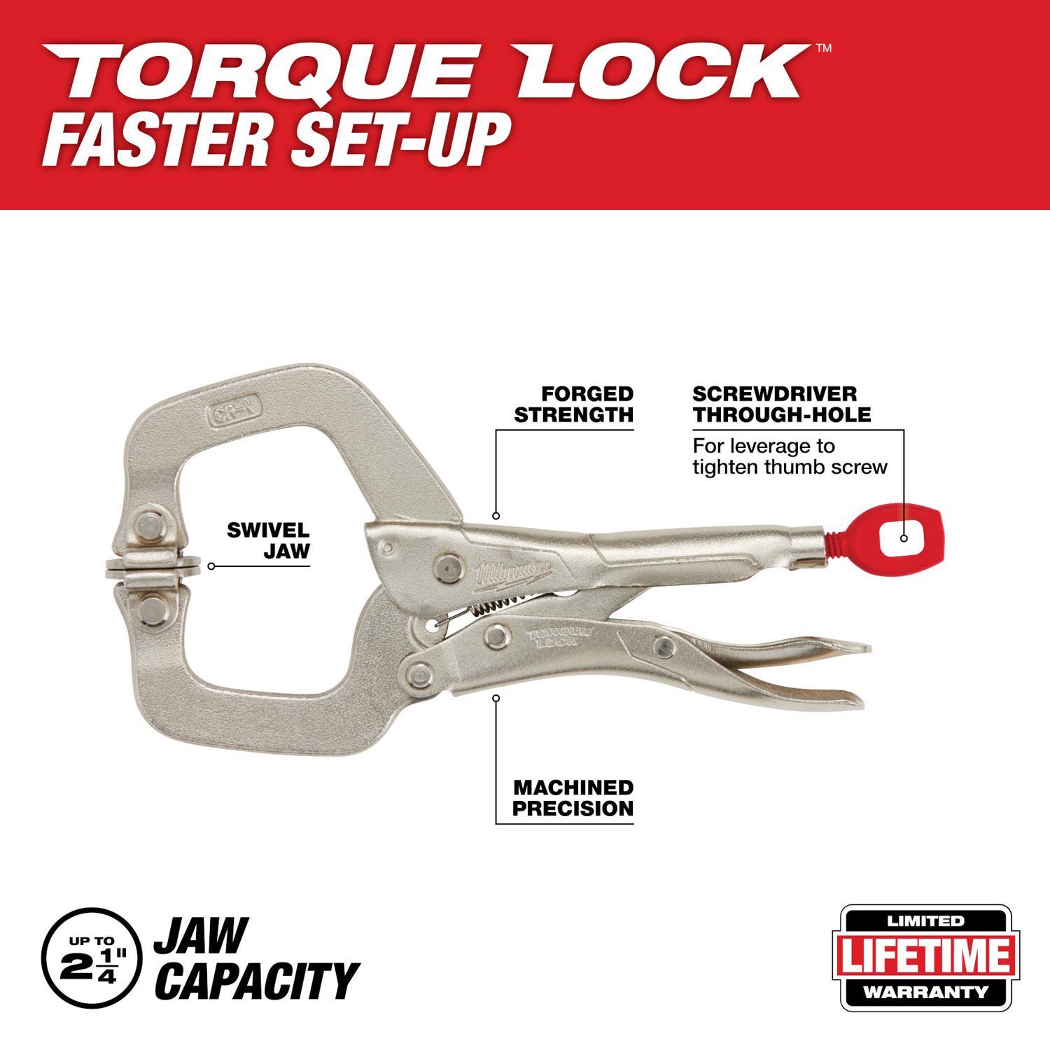 Milwaukee Torque Lock 3-1/2 in. X 4 in. D Locking C-Clamp with Swivel Pads 400 lb 1 pc