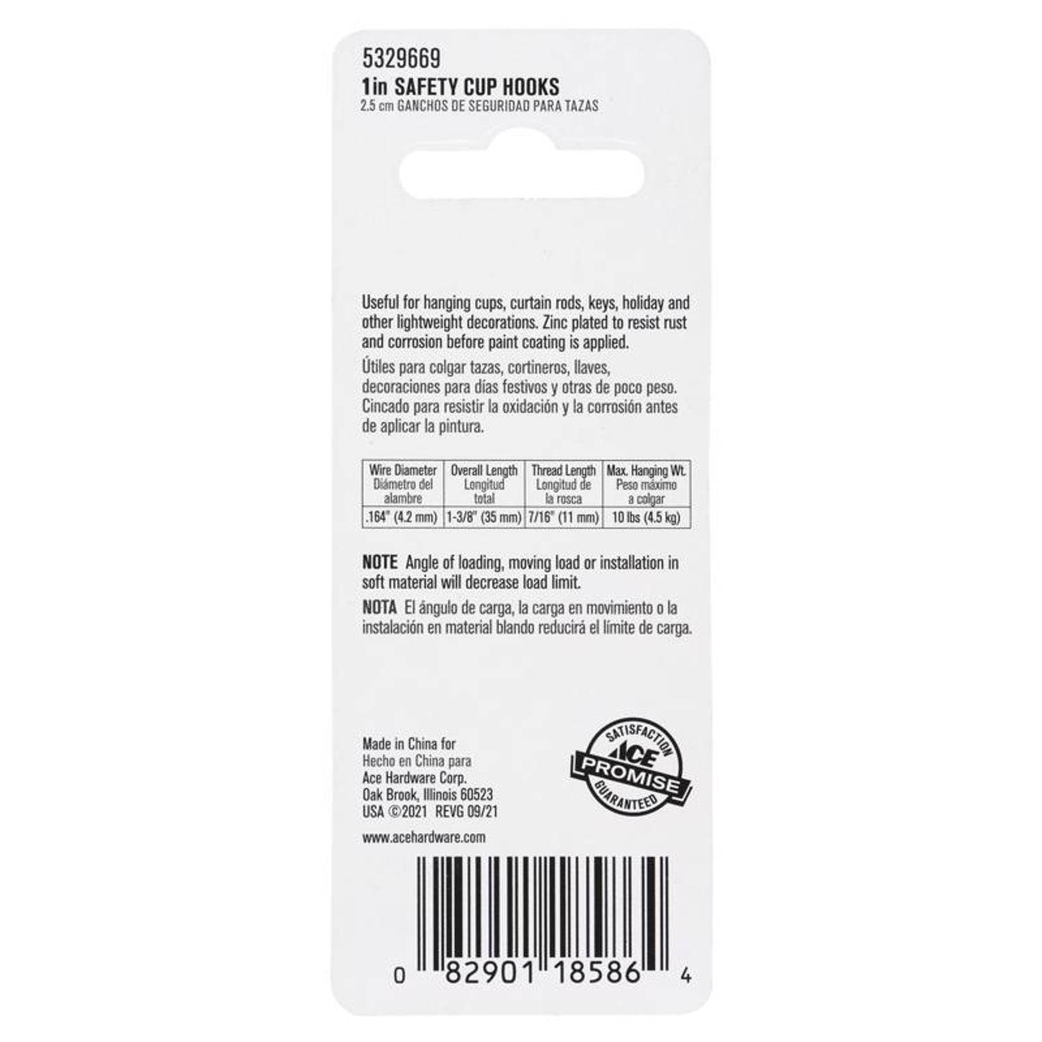 Ace Medium White Steel 1.375 in. L Cup Hook 10 lb 4 pk