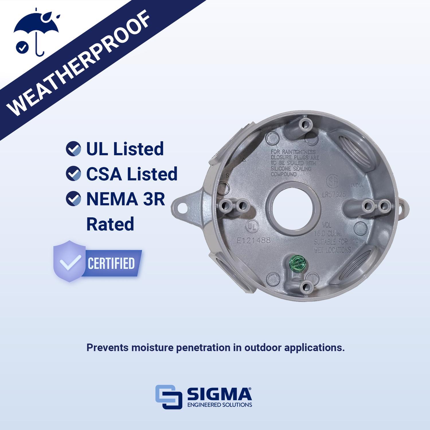 Sigma Engineered Solutions New Work 16 cu in Round Die-Cast Metal Weatherproof Box Gray