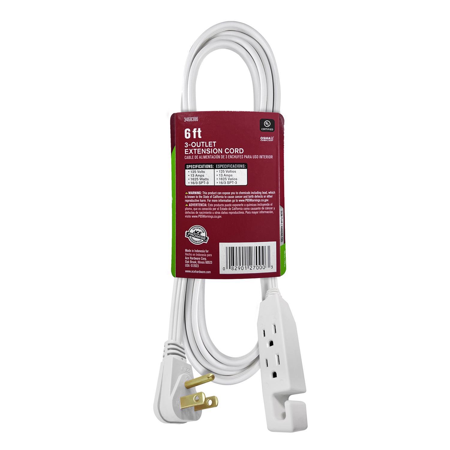 Ace Indoor 6 ft. L White Extension Cord 16/3 SPT-3