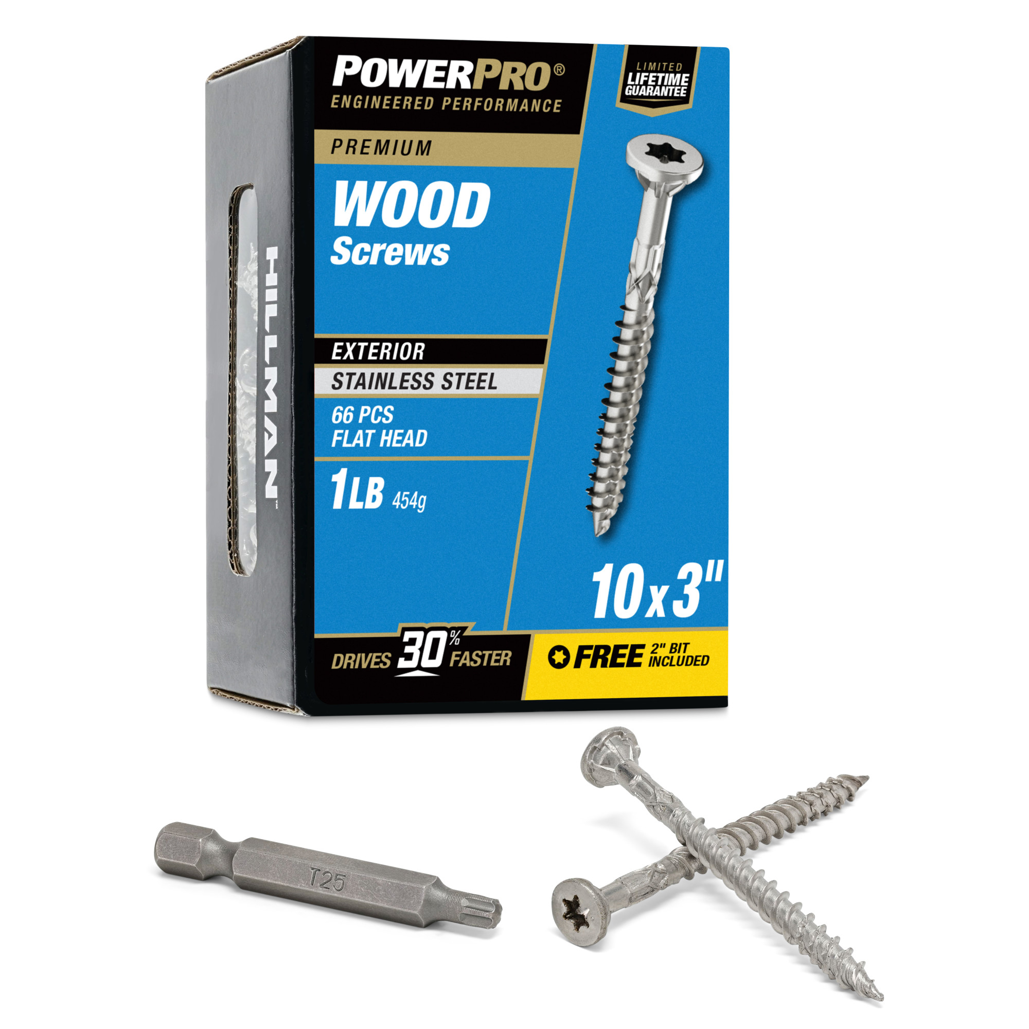 Power Pro Premium 305 Stainless Steel Wood Screws (#10 x 3 in.) - 66 pc