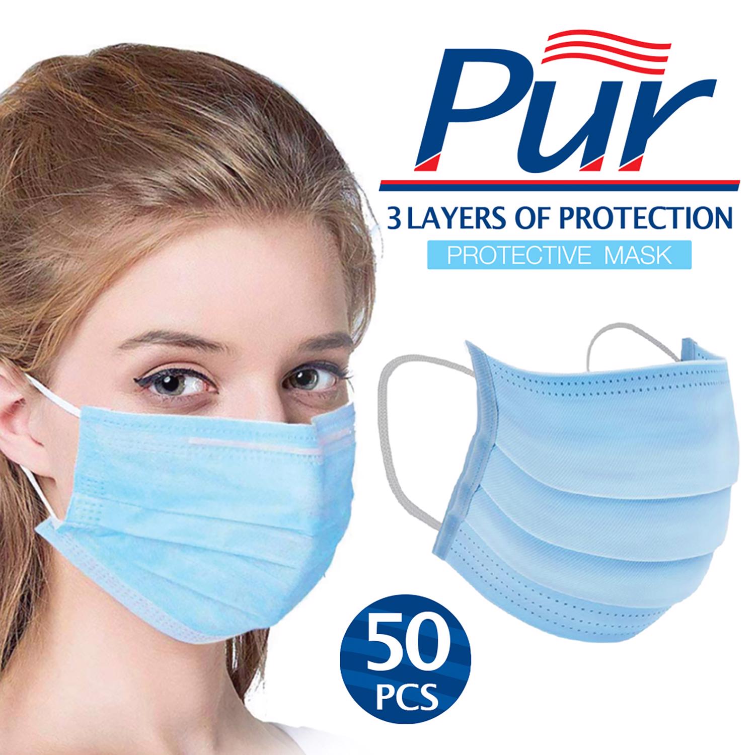 Pur Disposable Face Mask Blue One Size Fits Most 50 Pack