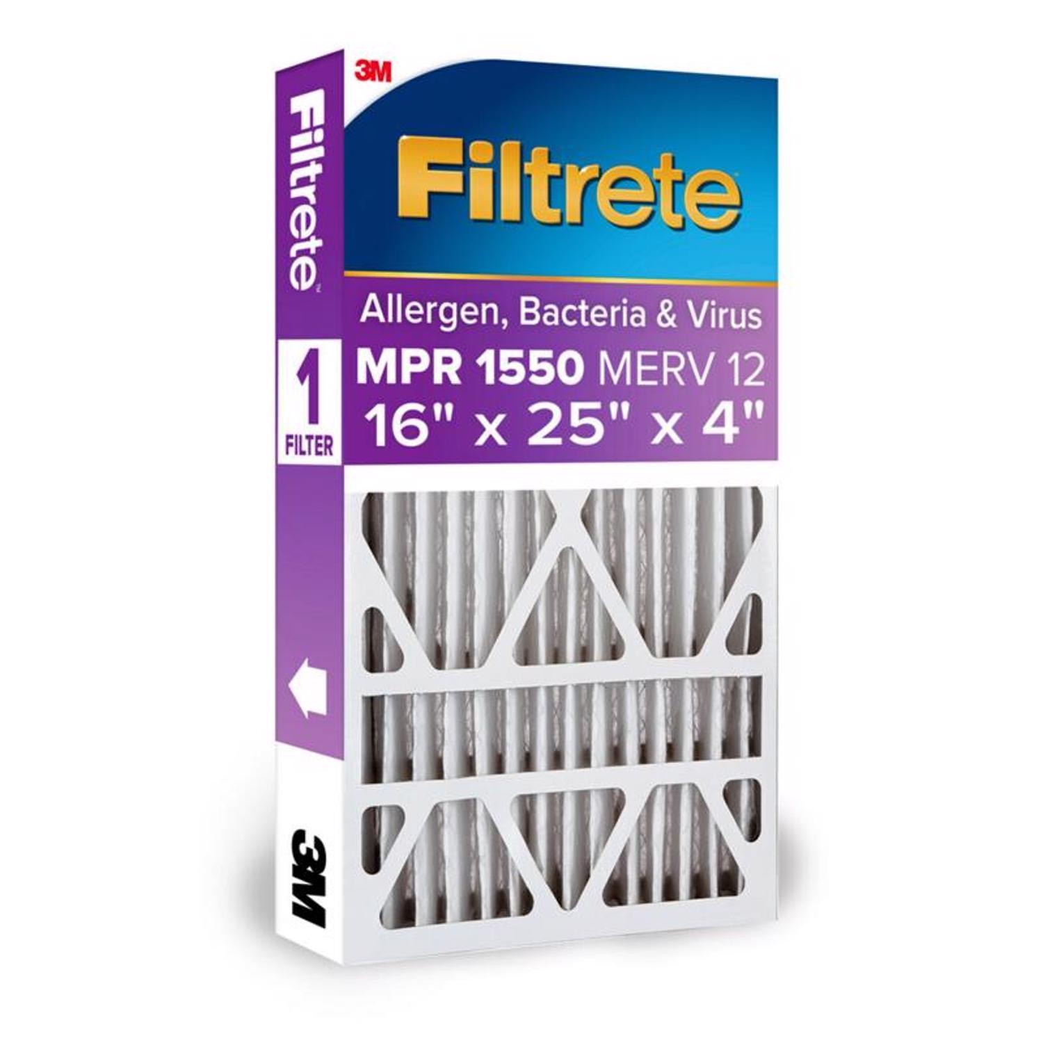 Filtrete 16 in. W X 25 in. H X 4-5/16 in. Polyester 1550 MPR Pleated Allergen Air Filter 1 pk