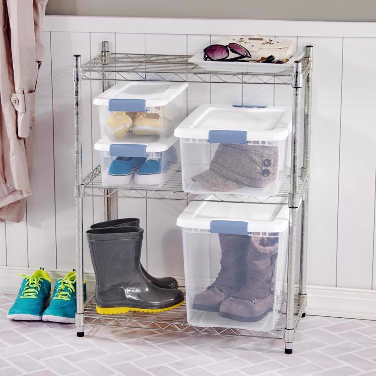 Sterilite 15 qt Clear/White Latch Storage Box 6-3/4 in. H X 16-1/4 in. W X 11-1/4 in. D Stackable