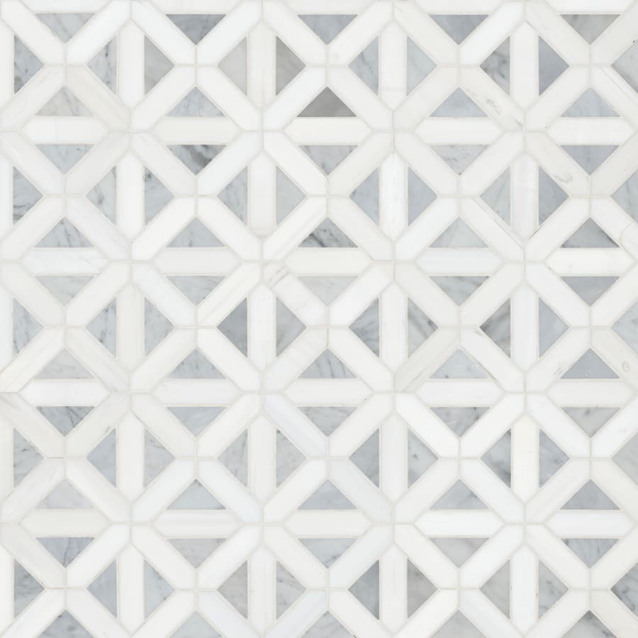 MS International Bianco Dolomite Geometrica 12 x 12 in. Polished Marble Mesh-Mounted Mosaic Tile - Sold by Carton (10 SF/Carton)