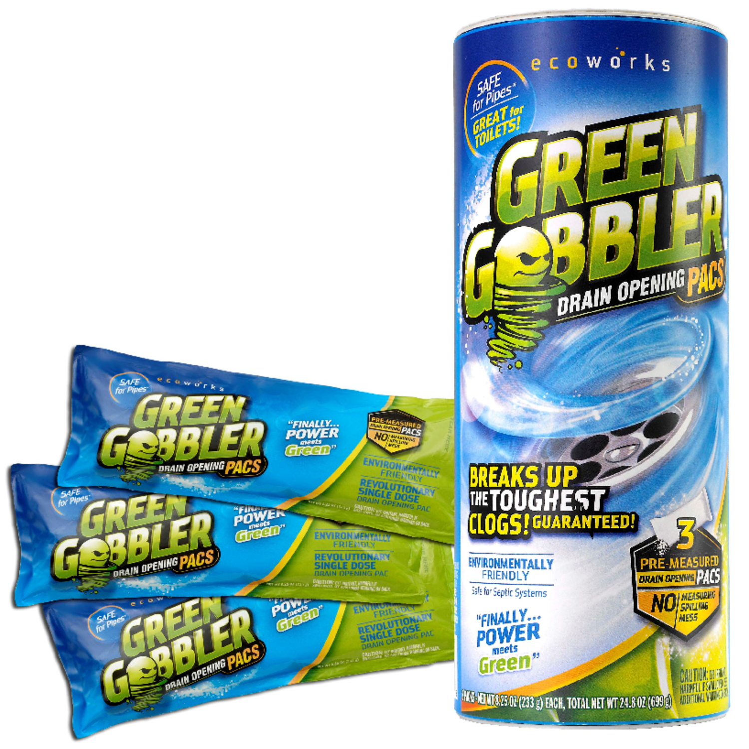 Green Gobbler Ecoworks Powder Drain Opener Pacs 6.53 oz 3 pk