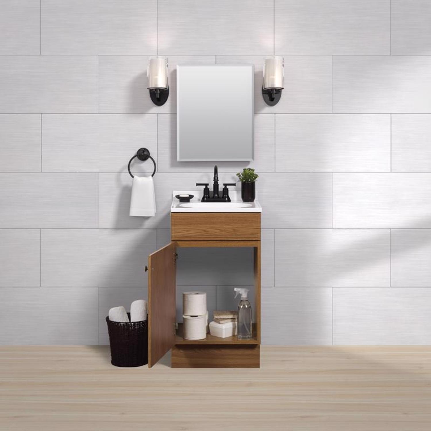 Zenna Home Single Oak Brown/White Bathroom Vanity 18 in. W X 16 in. D X 35 in. H