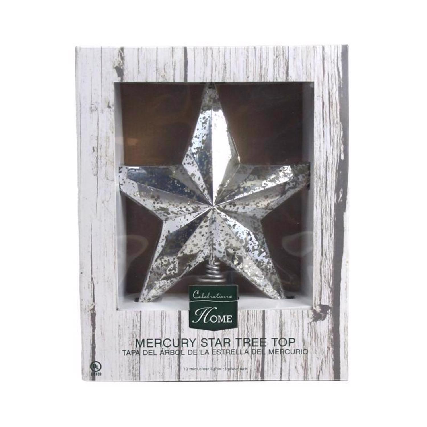 Celebrations Incandescent Assorted Mercury Star Tree Topper 10 in.