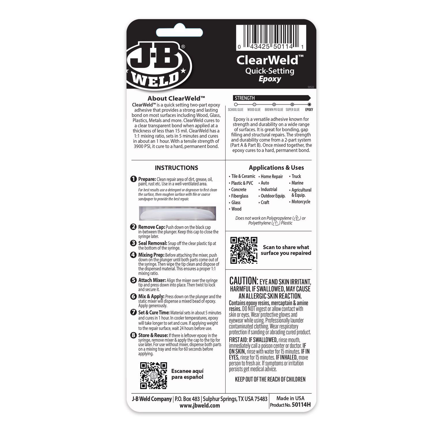 J-B Weld Clear Weld High Strength Epoxy Clear Syringes 0.47 oz