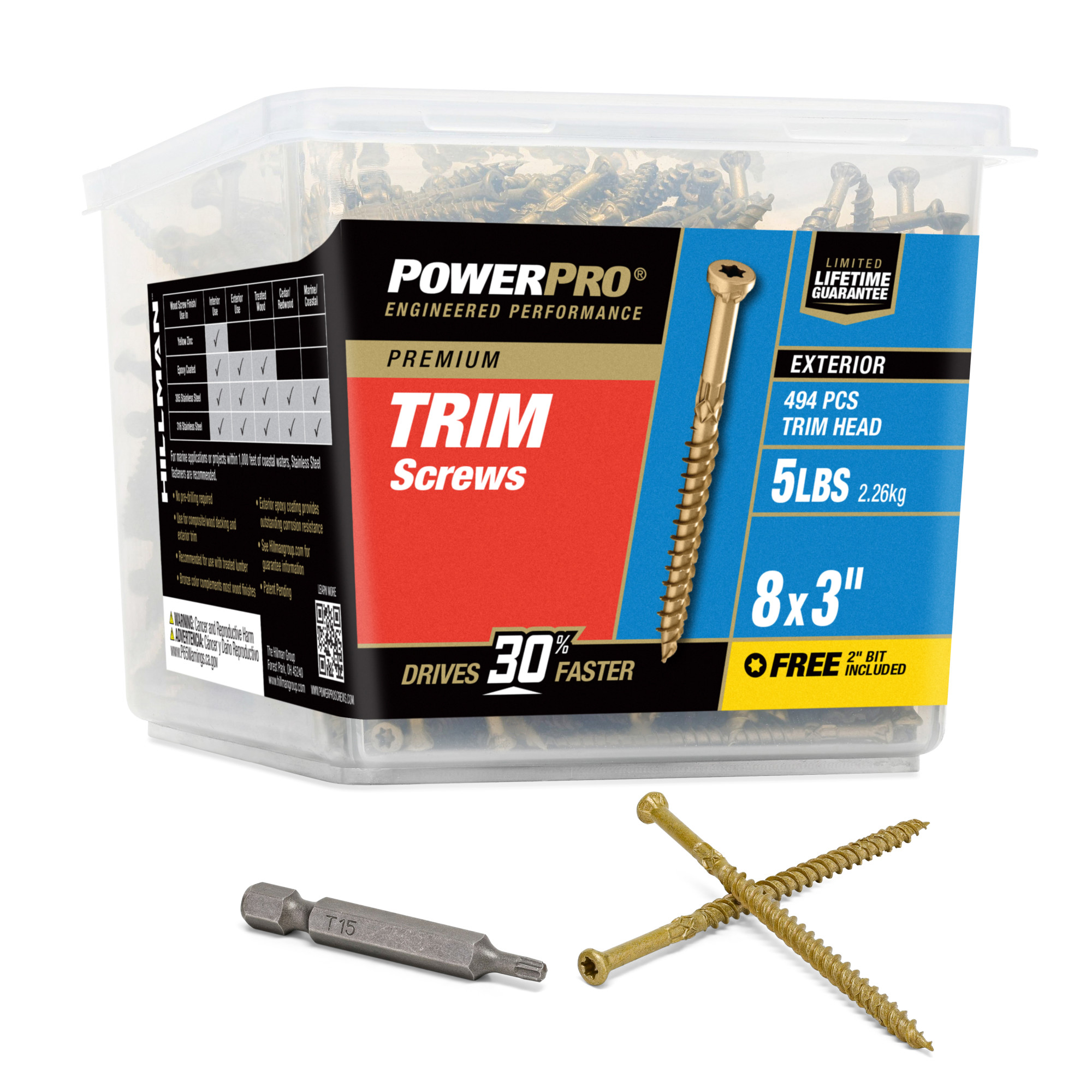 Power Pro Premium Bronze Exterior Trim Screws (#8 x 3 in.) - 494 pc