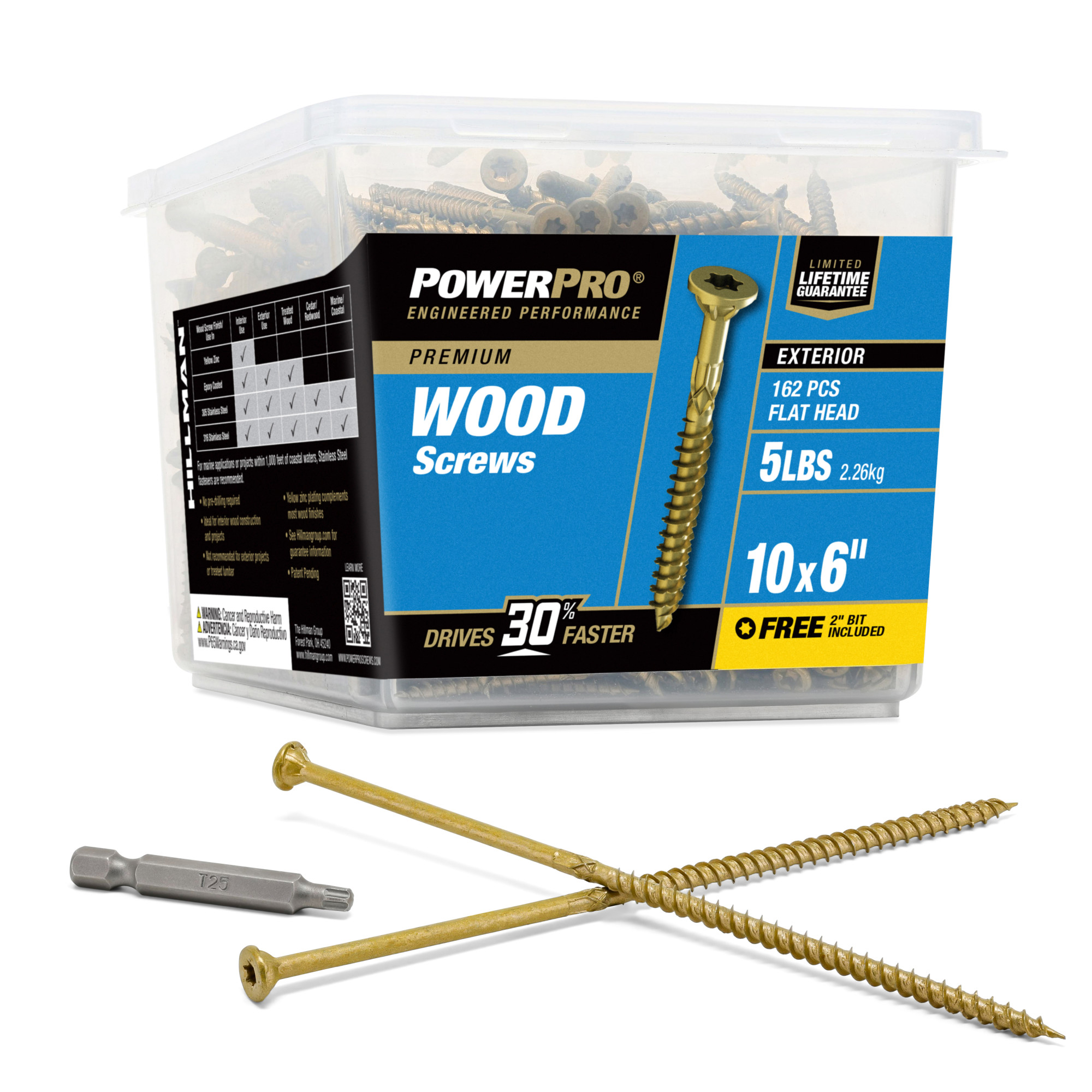 Power Pro Premium Exterior Wood Screws (#10 x 6 in.) - 162 pc