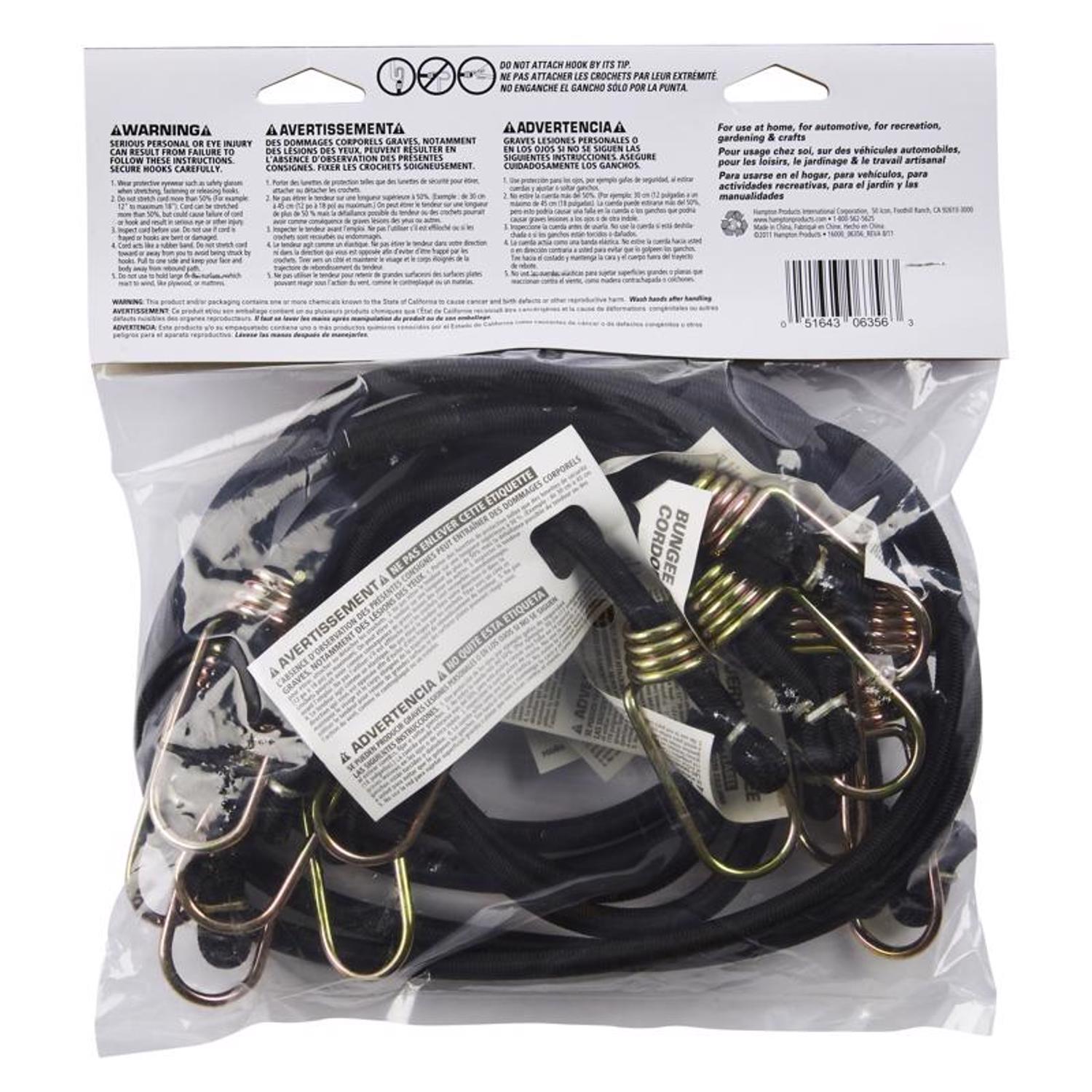 Keeper Black Bungee Cord Set 32 in. L X 0.315 in. 6 pk
