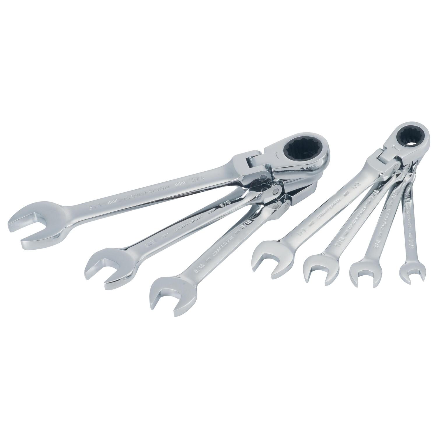 Craftsman SAE Reversible Ratcheting Flex Head Combination Wrench Set 7 pc