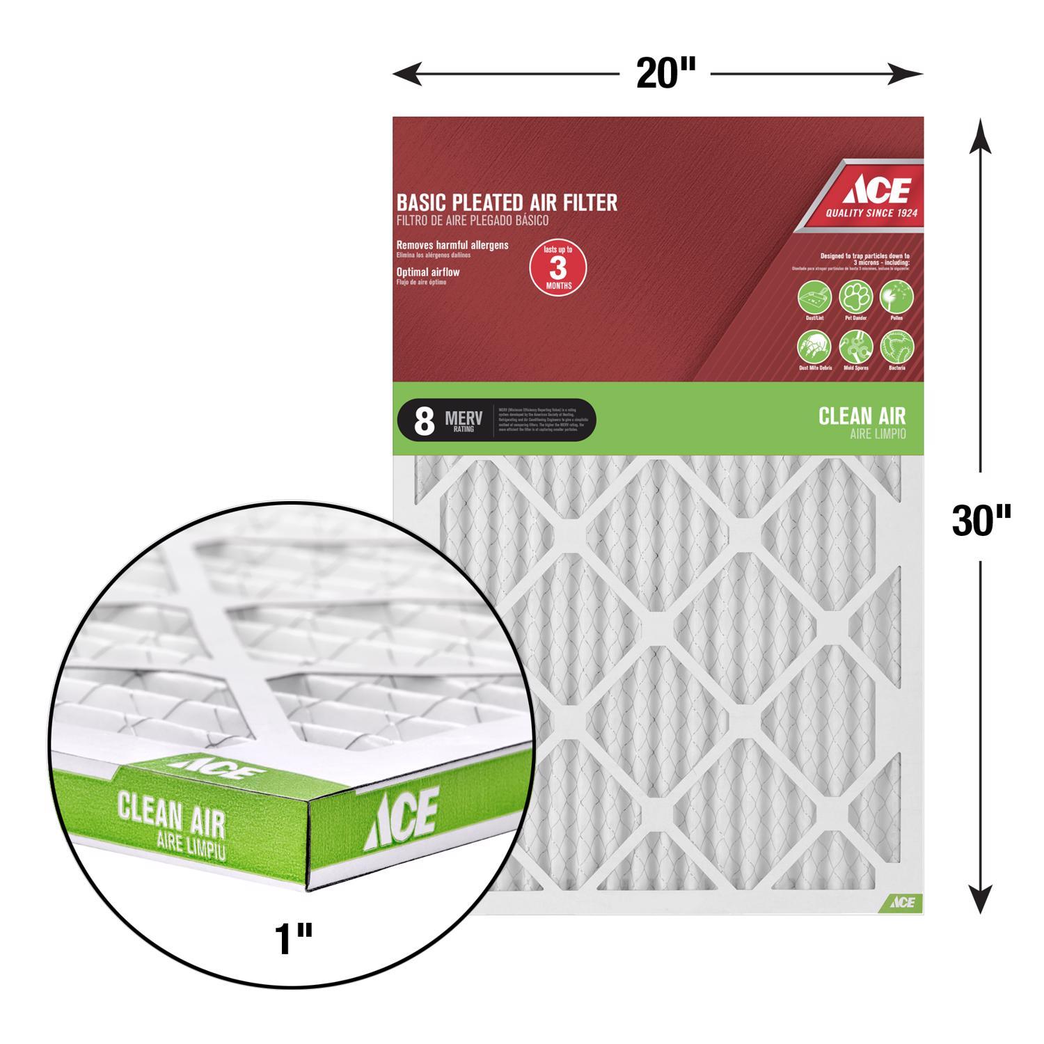 Ace 20 in. W X 30 in. H X 1 in. Synthetic 8 MERV Pleated Air Filter 1 pk